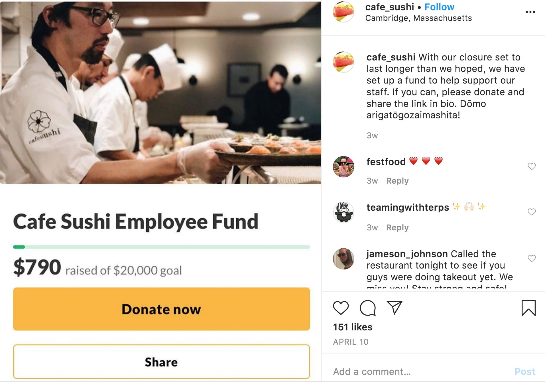 employee relief fund cafe sushi 